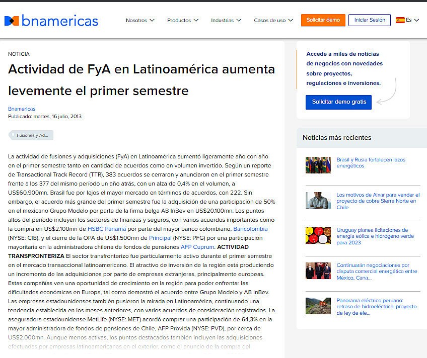 Actividad de FyA en Latinoamrica aumenta levemente el primer semestre